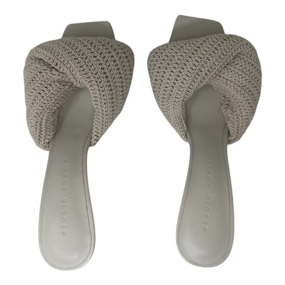 Studio Amelia Crochet Twisted Front Mules Heels Open Toe Slip On Leather Size 7 - Picture 5 of 12